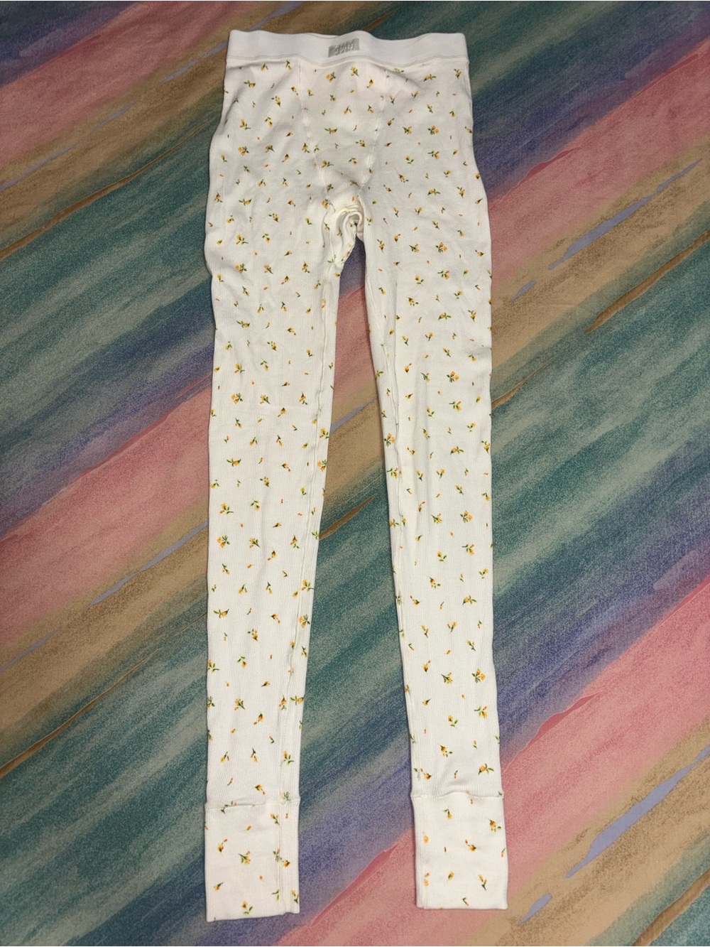 SKIMS Cotton Rib Floral Marigold Print Lounge Sleep Leggings Pajama Pants XS